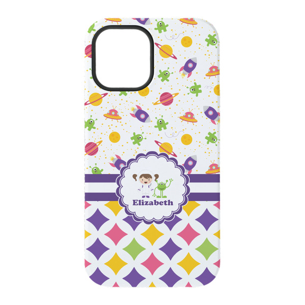 Girl's Space & Geometric Print iPhone 15 Pro Tough Case - Back