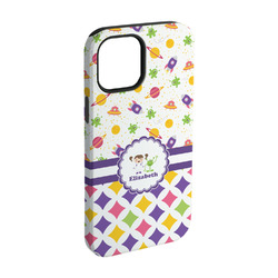 Girl's Space & Geometric Print iPhone Case - Rubber Lined - iPhone 15 (Personalized)