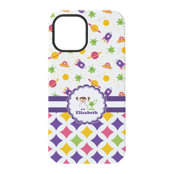Girl's Space & Geometric Print iPhone 15 Tough Case - Back