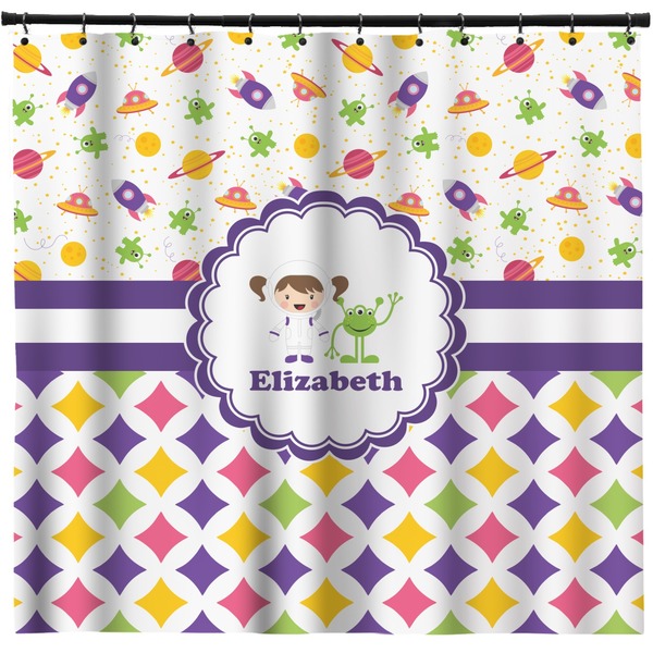Custom Girl's Space & Geometric Print Shower Curtain - 71" x 74" (Personalized)