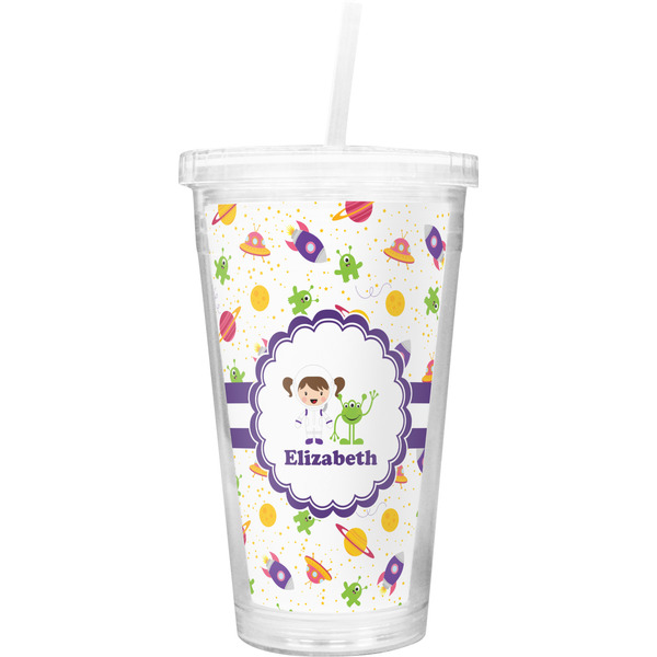 Custom Girls Space Themed Double Wall Tumbler with Straw (Personalized)