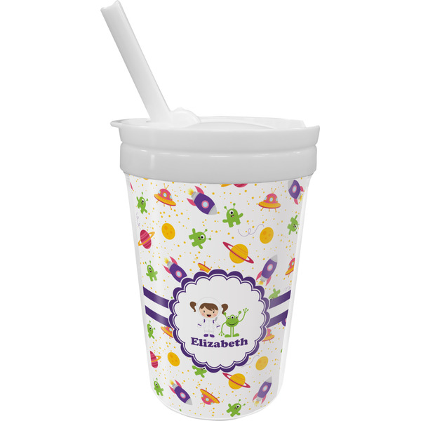 Custom Girls Space Themed Sippy Cup with Straw (Personalized)