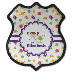 Girls Space Themed Iron On Shield Patch C w/ Name or Text