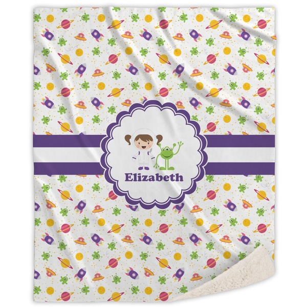 Custom Girls Space Themed Sherpa Throw Blanket - 60"x80" (Personalized)
