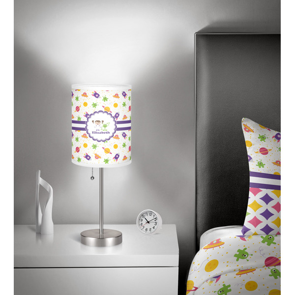 Girls Space Themed 7 inch drum lamp shade - in room