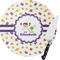 Girls Space Themed Round Glass Cutting Board - Small (Personalized)