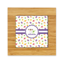 Girls Space Themed Bamboo Trivet with Ceramic Tile Insert (Personalized)