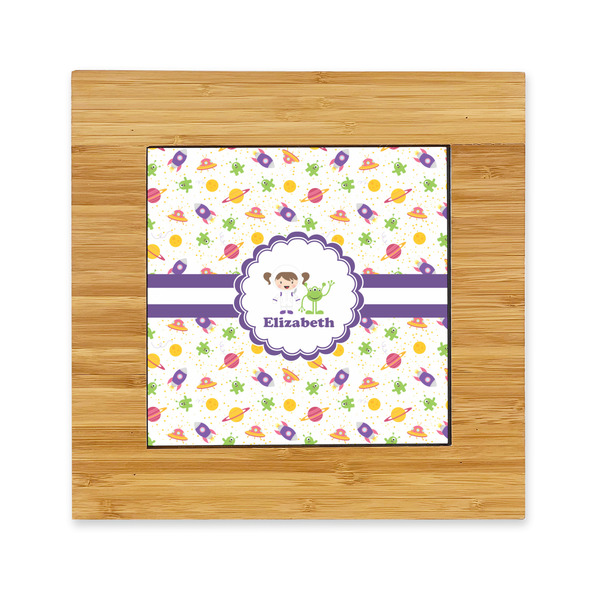 Custom Girls Space Themed Bamboo Trivet with Ceramic Tile Insert (Personalized)
