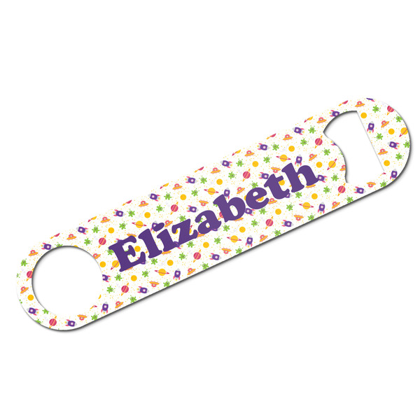 Custom Girls Space Themed Bar Bottle Opener - White w/ Name or Text