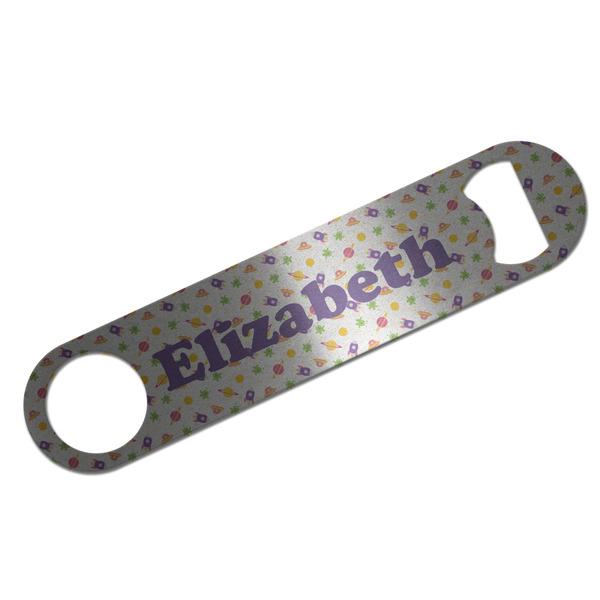 Custom Girls Space Themed Bar Bottle Opener - Silver w/ Name or Text