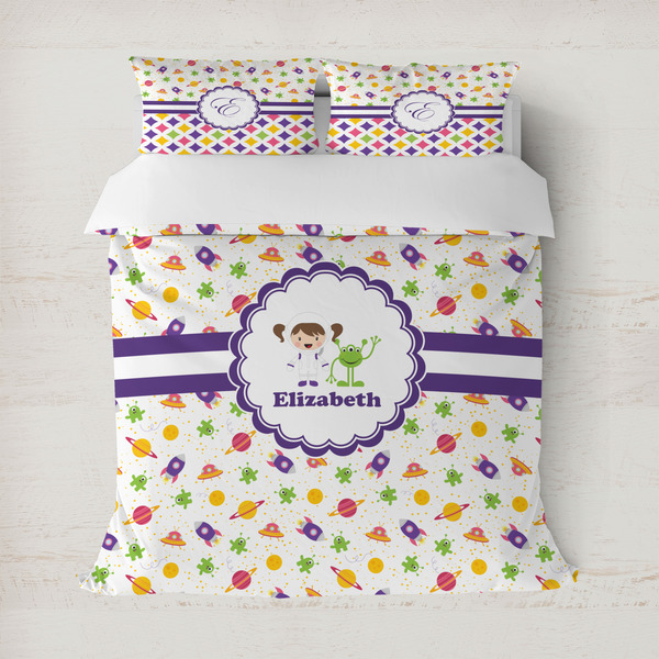 Custom Girls Space Themed Duvet Cover Set - Full / Queen (Personalized)
