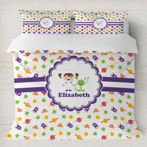 Custom Girls Space Themed Duvet Cover Set - King (Personalized)