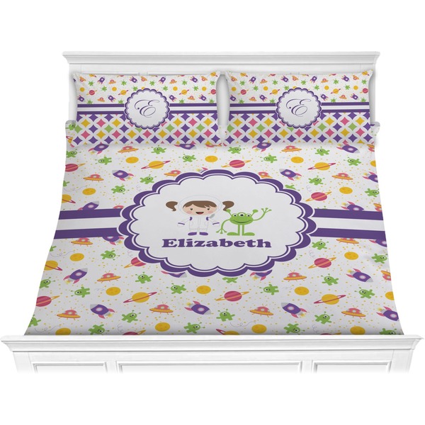 Custom Girls Space Themed Comforter Set - King (Personalized)