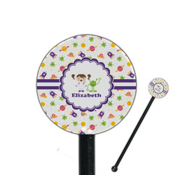 Girls Space Themed 5.5" Round Plastic Stir Sticks - Black - Single Sided (Personalized)