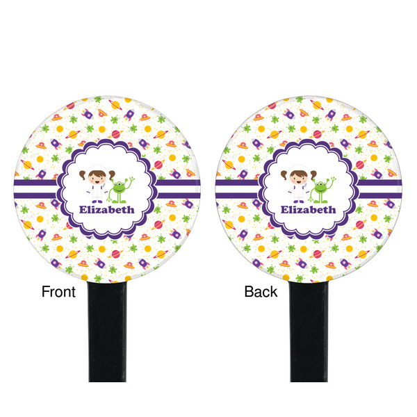 Girls Space Themed Black Plastic 7" Stir Stick - Double Sided - Round - Front & Back