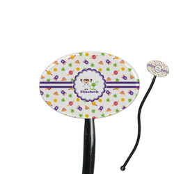 Girls Space Themed 7" Oval Plastic Stir Sticks - Black - Single Sided (Personalized)