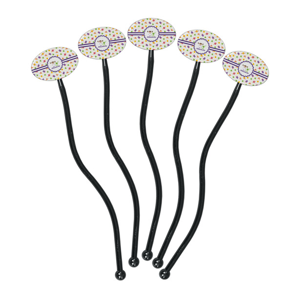 Girls Space Themed Black Plastic 7" Stir Stick - Oval - Fan