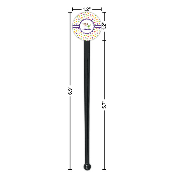 Girls Space Themed Black Plastic 7" Stir Stick - Round - Dimensions