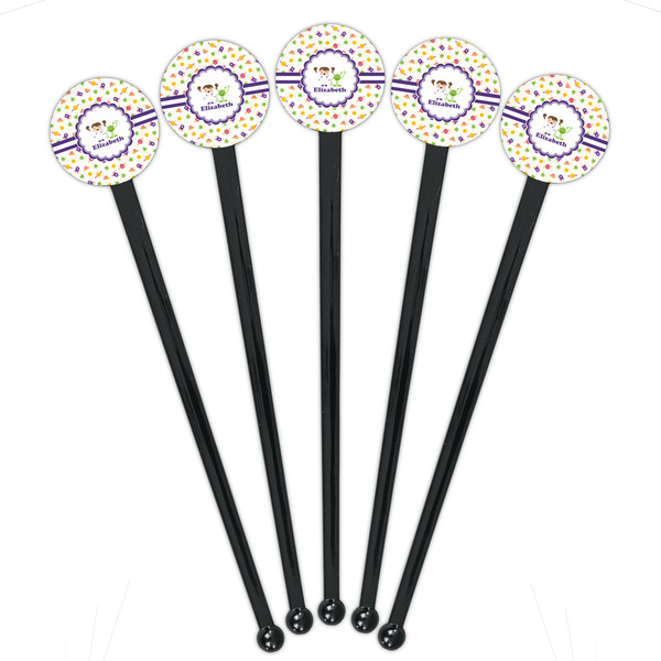 Girls Space Themed Black Plastic 7" Stir Stick - Round - Fan View