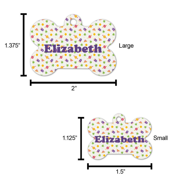 Girls Space Themed Bone Shaped Dog ID Tag - Large - Scale