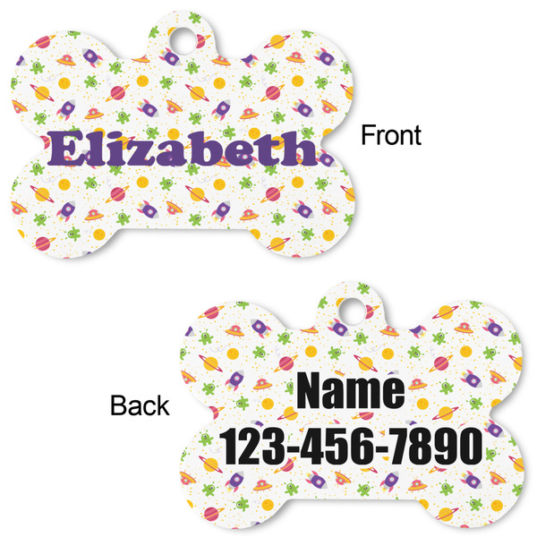 Girls Space Themed Bone Shaped Dog Tag - Front & Back