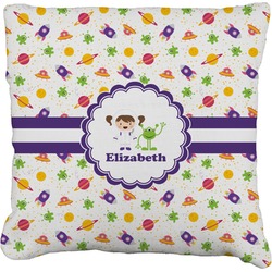 Girls Space Themed Faux-Linen Throw Pillow 16" (Personalized)