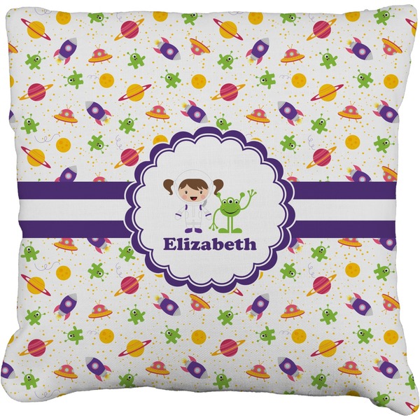 Custom Girls Space Themed Faux-Linen Throw Pillow 16" (Personalized)