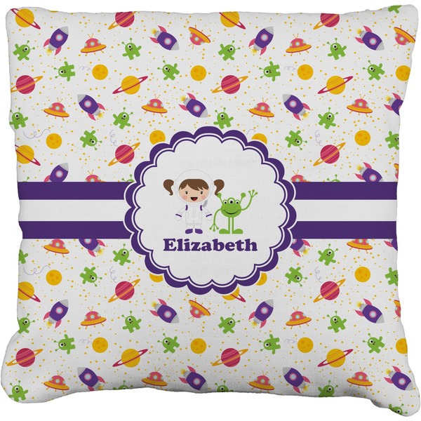 Custom Girls Space Themed Faux-Linen Throw Pillow 18" (Personalized)