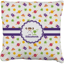 Girls Space Themed Faux-Linen Throw Pillow 20" (Personalized)