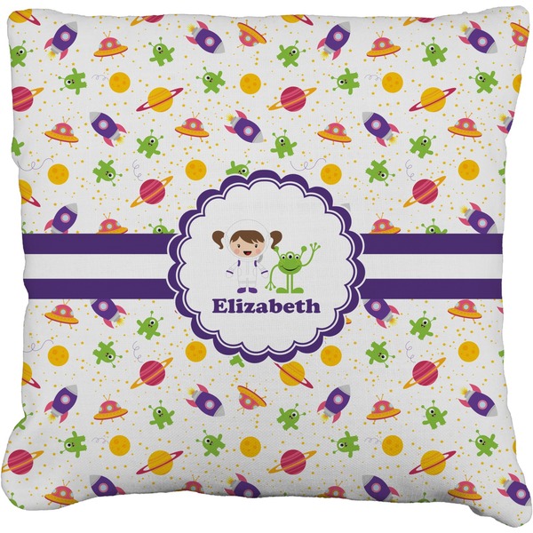 Custom Girls Space Themed Faux-Linen Throw Pillow 20" (Personalized)