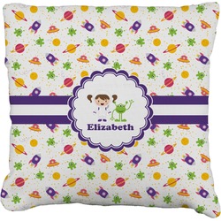 Girls Space Themed Faux-Linen Throw Pillow 26" (Personalized)
