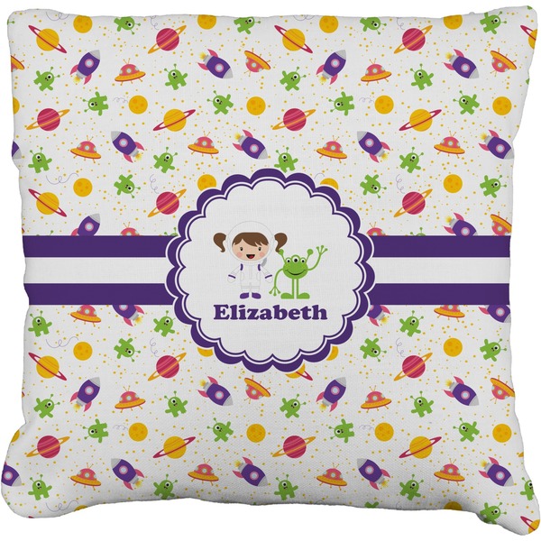 Custom Girls Space Themed Faux-Linen Throw Pillow 26" (Personalized)