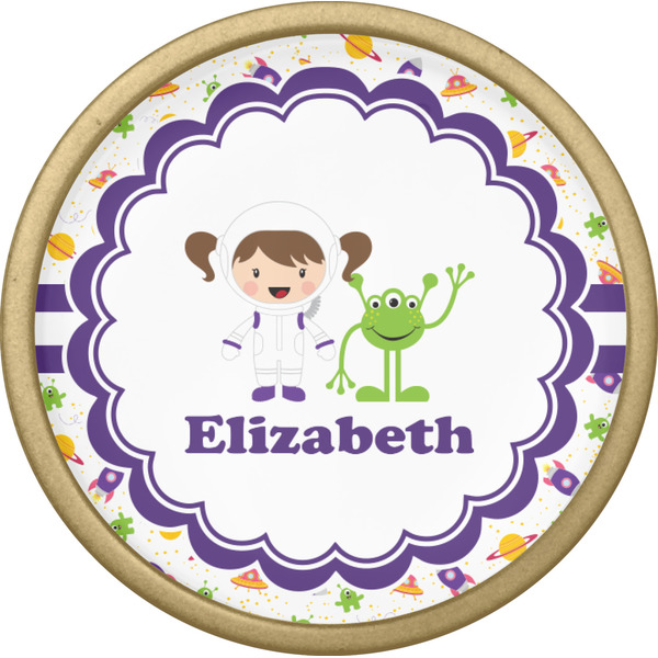 Girls Space Themed Cabinet Knob - Gold - Front