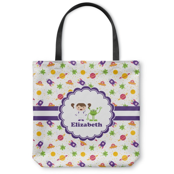 Custom Girls Space Themed Canvas Tote Bag - Small - 13"x13" (Personalized)