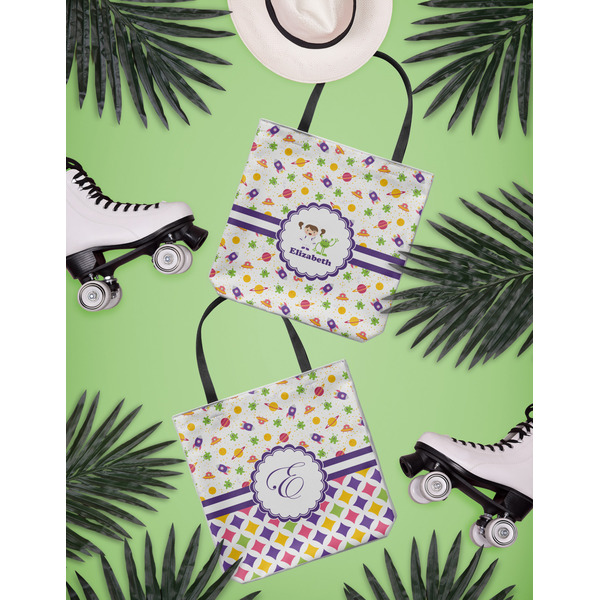 Girls Space Themed Canvas Tote Lifestyle Front and Back- 13x13