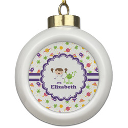 Girls Space Themed Ceramic Ball Ornament (Personalized)