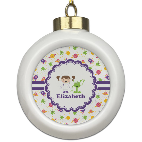 Custom Girls Space Themed Ceramic Ball Ornament (Personalized)