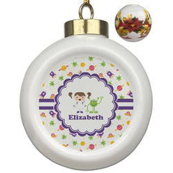 Girls Space Themed Ceramic Ball Ornaments - Poinsettia Garland (Personalized)