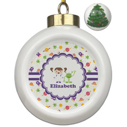 Girls Space Themed Ceramic Ball Ornament - Christmas Tree (Personalized)