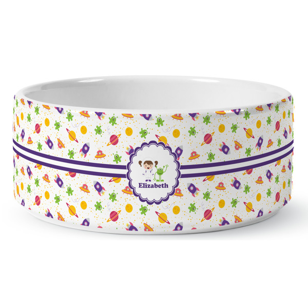 Girls Space Themed Ceramic Dog Bowl - Medium - Front
