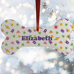Girls Space Themed Ceramic Dog Ornament w/ Name or Text