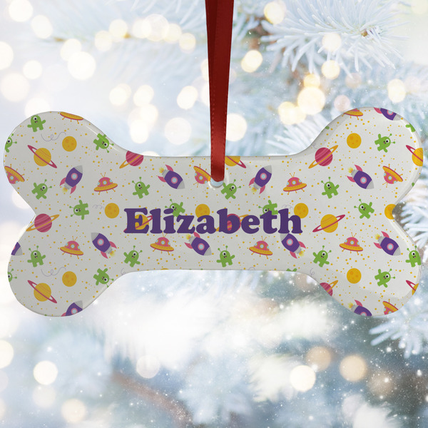 Custom Girls Space Themed Ceramic Dog Ornament w/ Name or Text