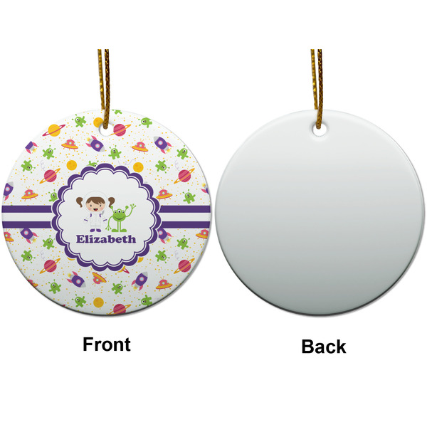 Girls Space Themed Ceramic Flat Ornament - Circle Front & Back (APPROVAL)