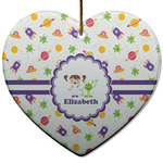 Girls Space Themed Heart Ceramic Ornament w/ Name or Text