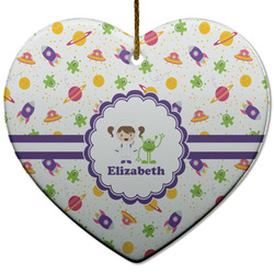 Girls Space Themed Heart Ceramic Ornament w/ Name or Text