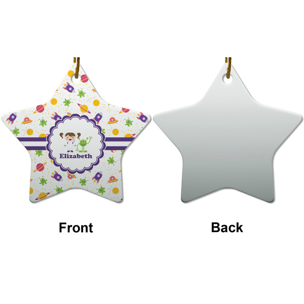 Girls Space Themed Ceramic Flat Ornament - Star Front & Back (APPROVAL)