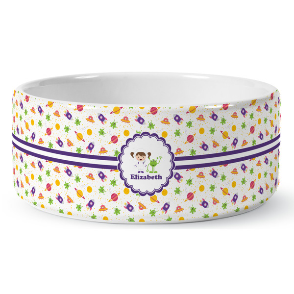 Custom Girls Space Themed Ceramic Dog Bowl (Personalized)