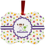 Girls Space Themed Metal Frame Ornament - Double Sided w/ Name or Text