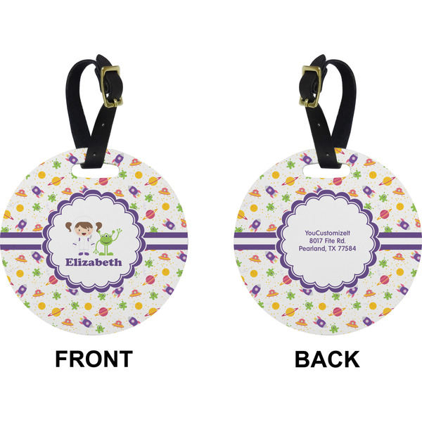 Girls Space Themed Circle Luggage Tag (Front + Back)