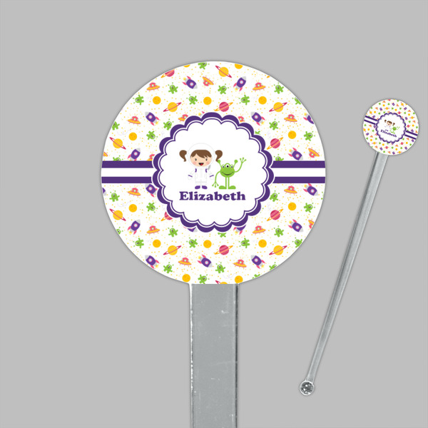 Girls Space Themed Clear Plastic 7" Stir Stick - Round - Closeup